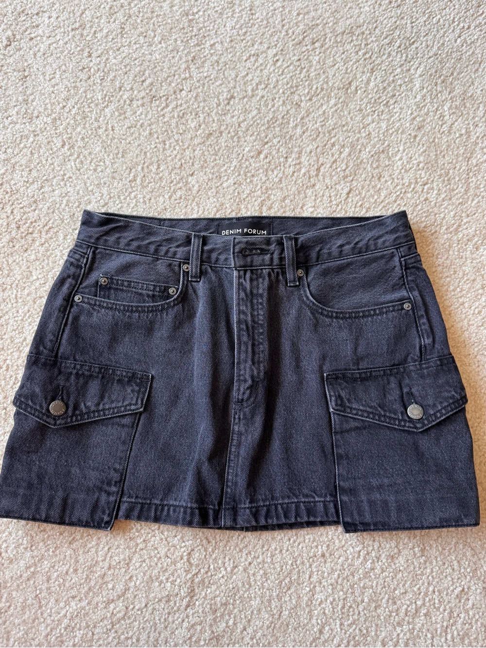 Denim Forum Black Denim Cargo Mini Skirt
